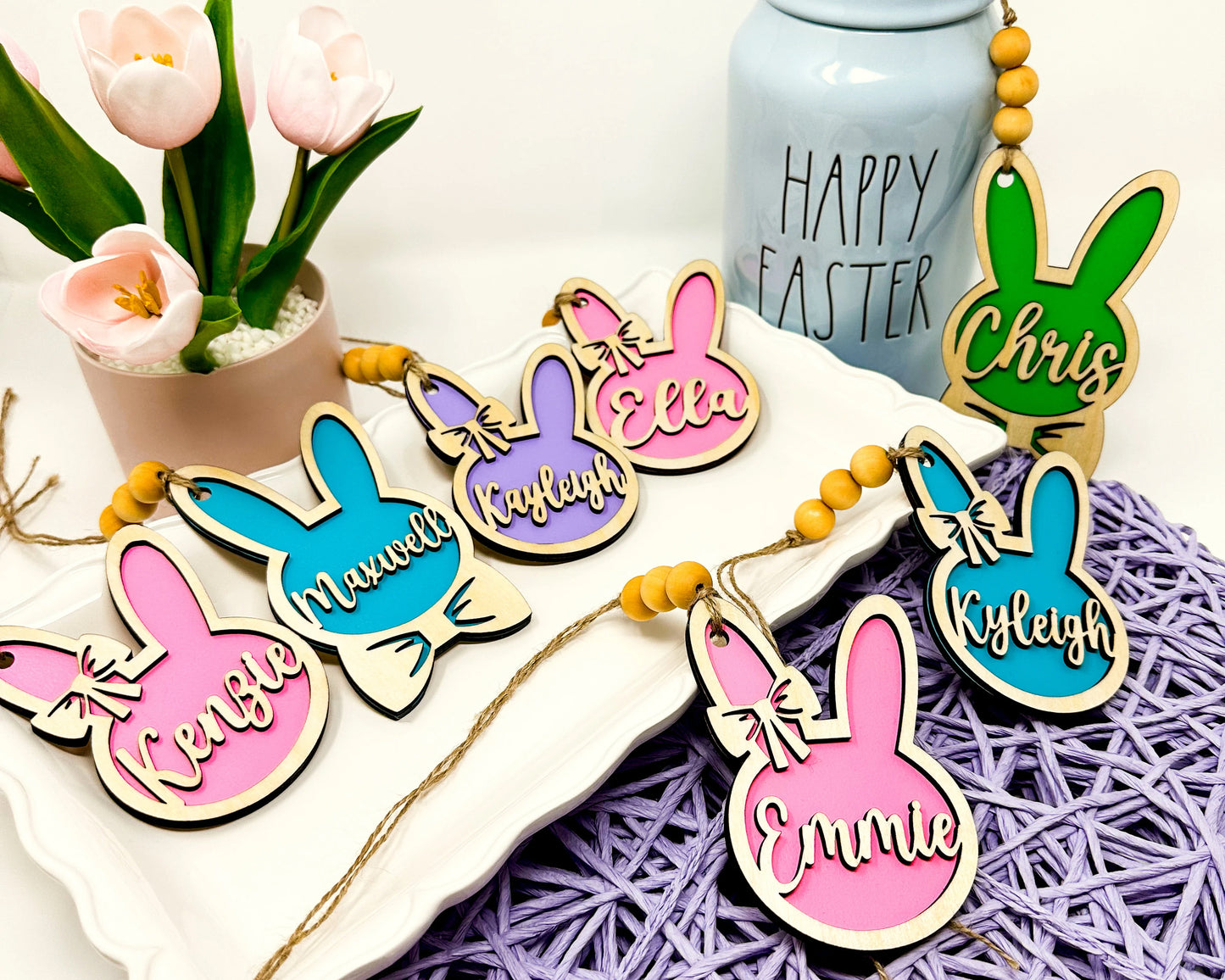 Personalized Wooden Easter Bunny Basket Tag