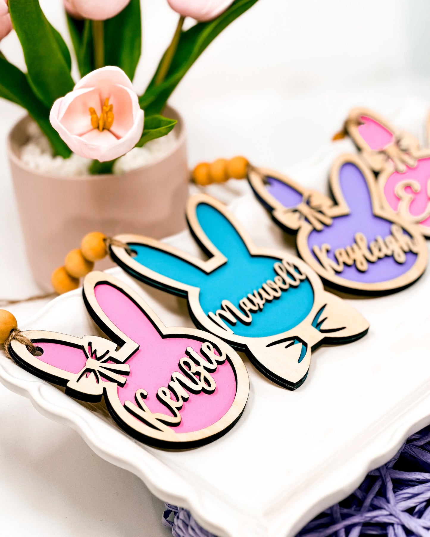 Personalized Wooden Easter Bunny Basket Tag